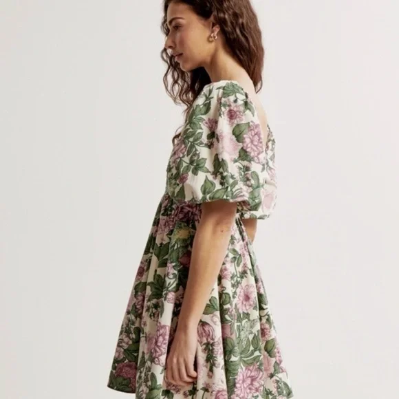 Abercrombie & Fitch Garden Floral Poplin Puff-Sleeve Mini Dress - Picture 4 of 10